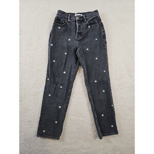 Pacsun Jean Womens Size 23 Black High Rise Straight Daisy Embroidered Button Fly